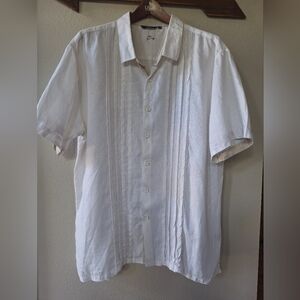 Bohio Mens 100% Linen Button Down Short Sleeve Collared Ivory Size 1X